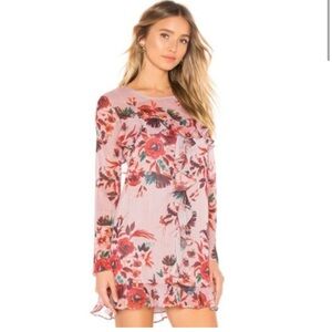 Lovers + Friends Bella Long Sleeve Ruffle Mini Dress Pink Floral MD Revolve
